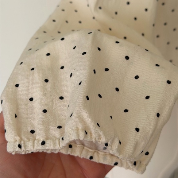 Francesca’s Collection Blue Rain Ivory & Black Polka Dot Wrap Blouse - Picture 5 of 16